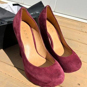 L.A.M.B PLUM Burgundy Suede Platform Wedges